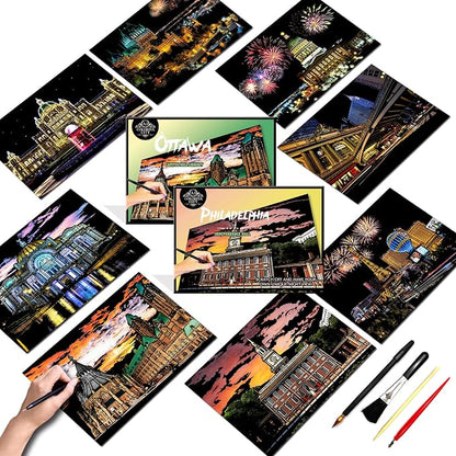 Scratch Art Painting Kit for Adults-8 Sheets A4 Rainbow Scratch Painting Paper by PAITUEND
