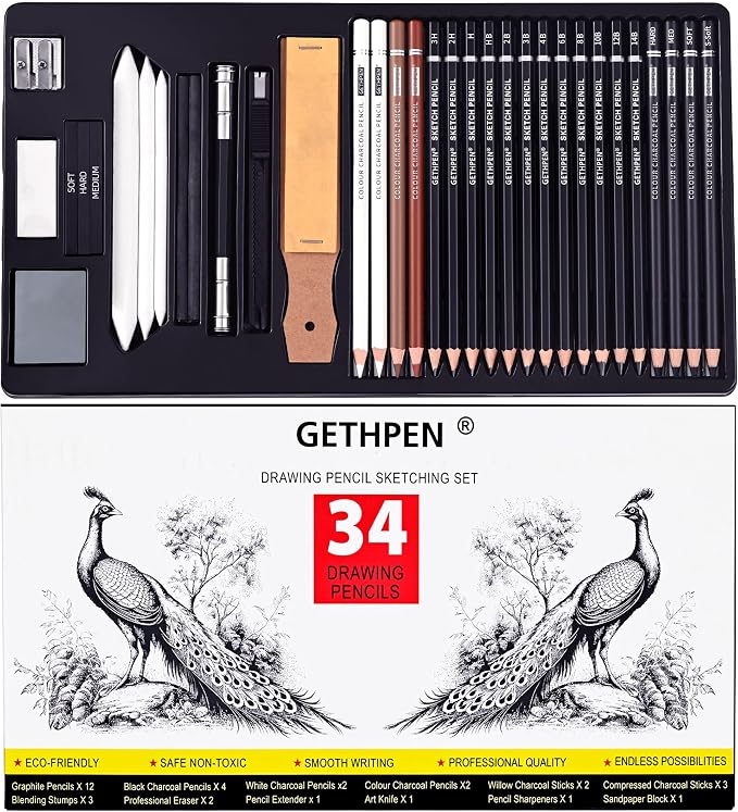 Sketch Pencils for Drawing, Graphite Pencil, Charcoal Pencil, by GETHPEN