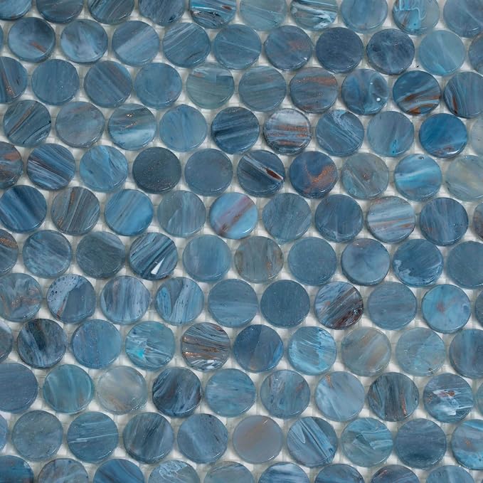 Denim Blue Penny Round Mosaic Glass Tile – Sample Swatch- 4"x5" - Image 5