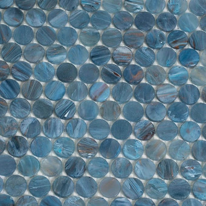 Denim Blue Penny Round Mosaic Glass Tile – Sample Swatch- 4"x5" - Image 5