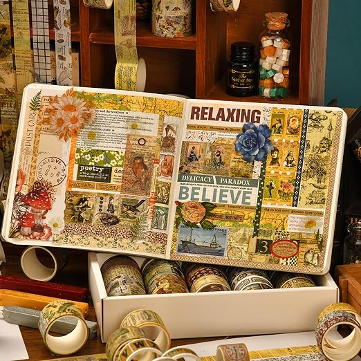 36 Rolls Vintage Washi Tape Pack Retro Arts Adhesive Tapes Wide Chronicle - Image 8