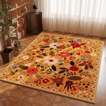 Rugcomf Area Rug 4x6 Rug Washable Boho Rugs Non Slip Low Pile Floral Small by Rugcomf