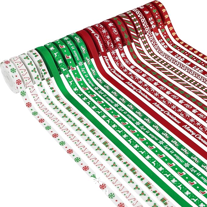 MEEDEE 3/8 inch 100 Yards Assorted Christmas Ribbon by MEEDEE