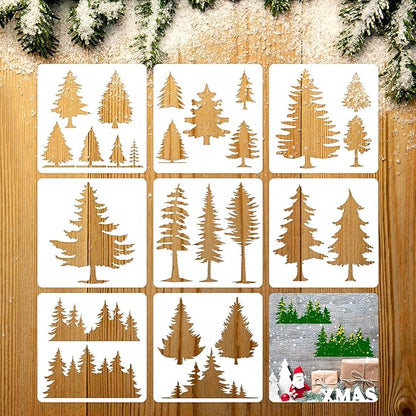 8 Pieces Pine Tree Stencils Art Painting Templates Stencils by Outus