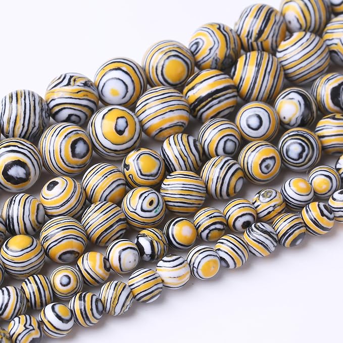 32PCS 12MM Yellow Malachite Beads Stone Beads Energy Healing Beads by JIANJING
