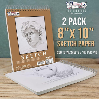 U.S. Art Supply 8"x10" Top Spiral Bound Sketch Book, 2 Pack, 100 Sheets Each - Image 2
