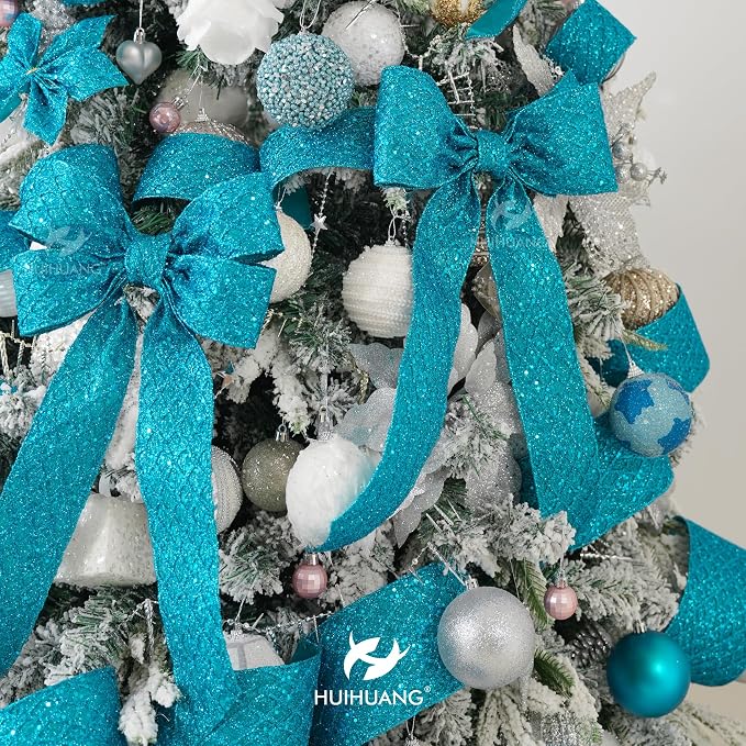HUIHUANG Turquoise Glitter Wired Ribbon - Image 5