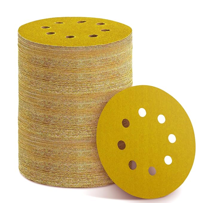 150PCS 600 Grit Gold Sanding Discs, 5-Inch 8-Hole Sandpaper by YEHBS