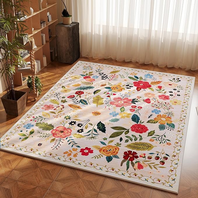Rugcomf Bedroom Rug 3x5 Rug Washable Area Rug Non Slip Low Pile Boho Floral - Image 8