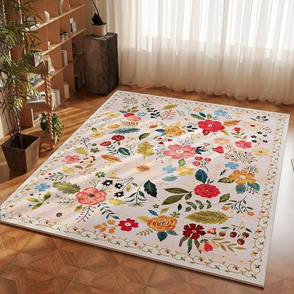 Rugcomf Bedroom Rug 3x5 Rug Washable Area Rug Non Slip Low Pile Boho Floral - Image 8