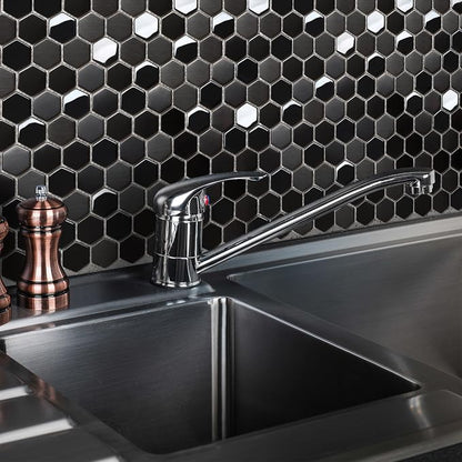 Blujellyfish Hexagon Black Tile Backsplash Metal Mosaic Wall Floor Tiles - Image 2