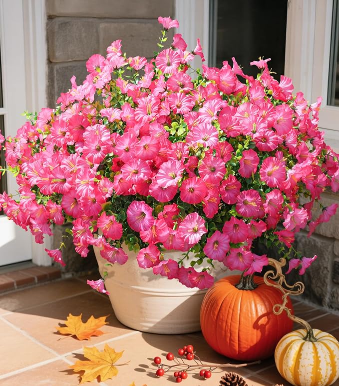 Artificial Flowers Fake Plants for Outdoors Decoration, 12 Bundles Pink Silk by Ivydale