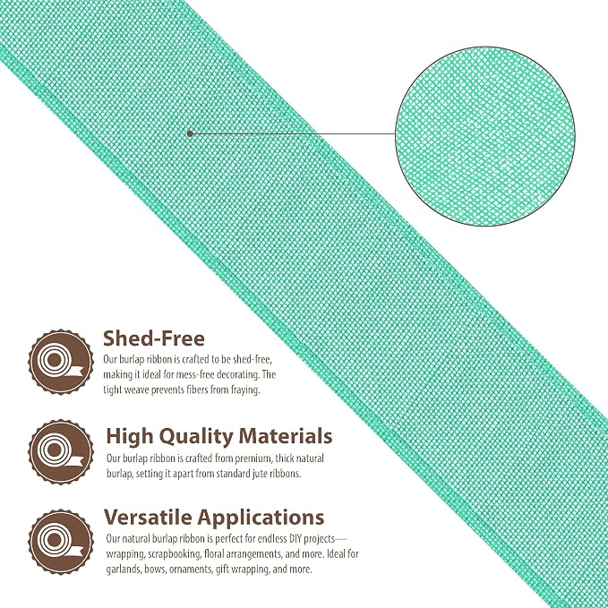 Mandala Crafts Turquoise Burlap Wired Ribbon 2.5 Inches Wide Jute Ribbons - Image 3