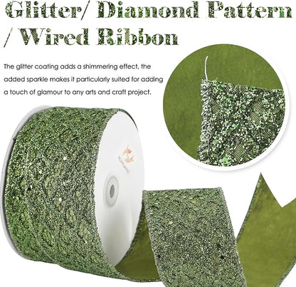 HUIHUANG Moss Green Wired Ribbon - Image 2