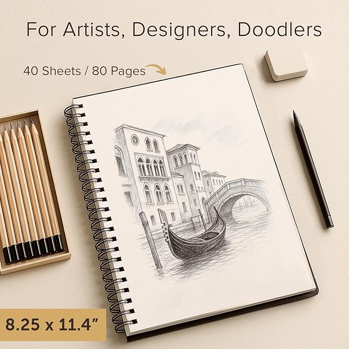 Artist’s Sketchbook Hardcover – 200GSM Very Thick Paper – Large, Spiral Sketch - Image 4