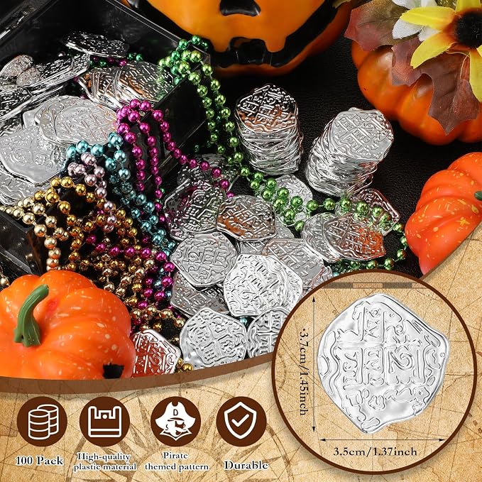 Hanaive 100 Pcs Pirate Coins Plastic Kids Fake Play Coins Replica Spanish - Image 2