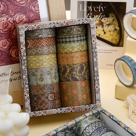 12 Rolls Exotic Charm Washi Tape Set Floral Arts Adhesive Tapes Geometric - Image 3