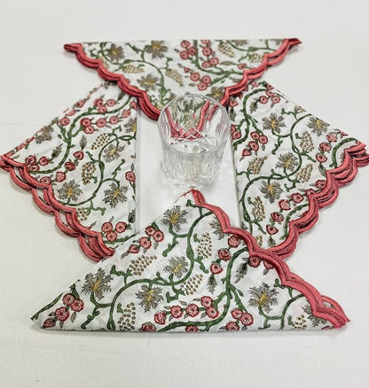 Ridhi Coral Pink Hand Block Print Napkins 18" x 18" Set of 4 Reusable Cotton - Image 4
