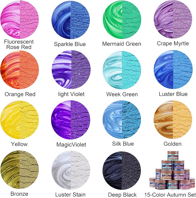 MTBJZJ Mica Powder for Resin, 15 Colors - 20g/Bottle of Epoxy Resin Color - Image 2
