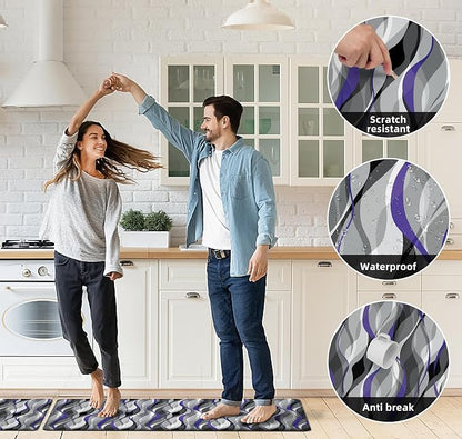 Kitchen Mats for Floor Modern Abstract kitchen rugs Grey and Purple Stripe Anti - Image 7