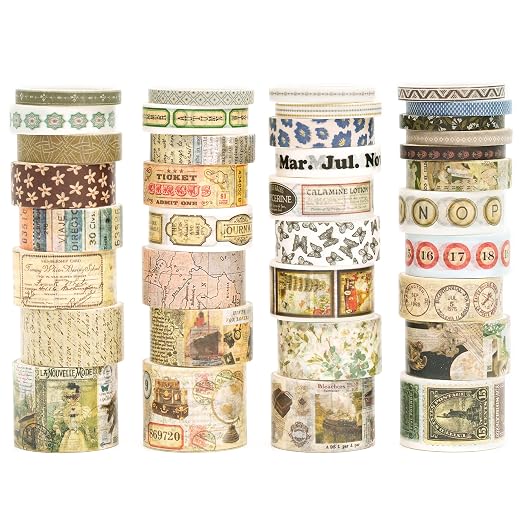 36 Rolls Vintage Washi Tape Pack Retro Arts Adhesive Tapes Wide Chronicle by Songdao
