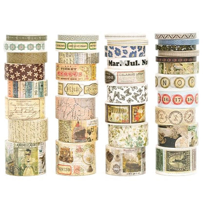 36 Rolls Vintage Washi Tape Pack Retro Arts Adhesive Tapes Wide Chronicle by Songdao