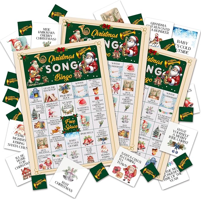 Christmas Bingo Games for 24 Players, Christmas Song Bingo Cards for Adults by Unknown