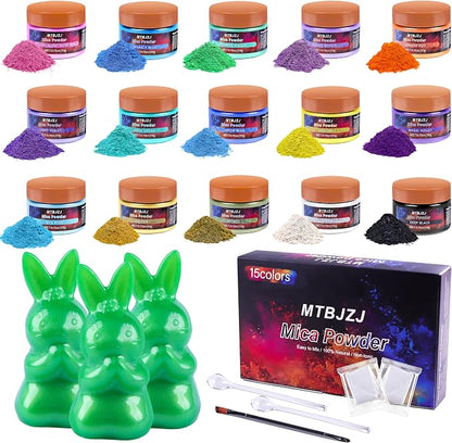 MTBJZJ Mica Powder for Resin, 15 Colors - 20g/Bottle of Epoxy Resin Color by MTBJZJ