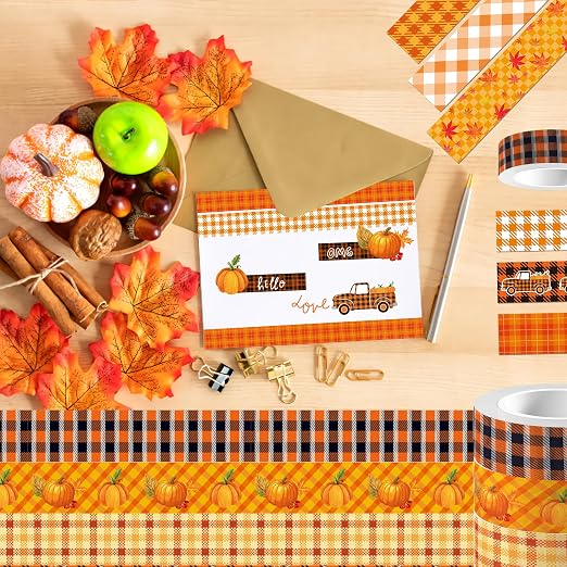12 Pcs Thanksgiving Washi Tape Fall Maple Leaf Masking Tape Pumpkin Pattern - Image 5
