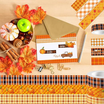 12 Pcs Thanksgiving Washi Tape Fall Maple Leaf Masking Tape Pumpkin Pattern - Image 5