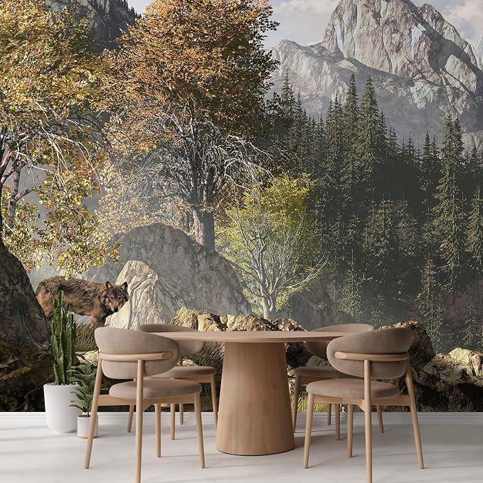 wall26 Wolf Near a Lake in a Rocky Mountain Landscape. Removable Wall Mural | - Image 3