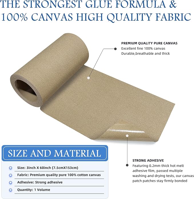 KING MOUNTAIN Canvas Iron on Patch, Waterproof 100% Cotton Fabric Repair Patch - Image 2