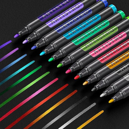 ARTISTRO 12 Metallic Markers, Medium Point Metallic Marker Pens by ARTISTRO