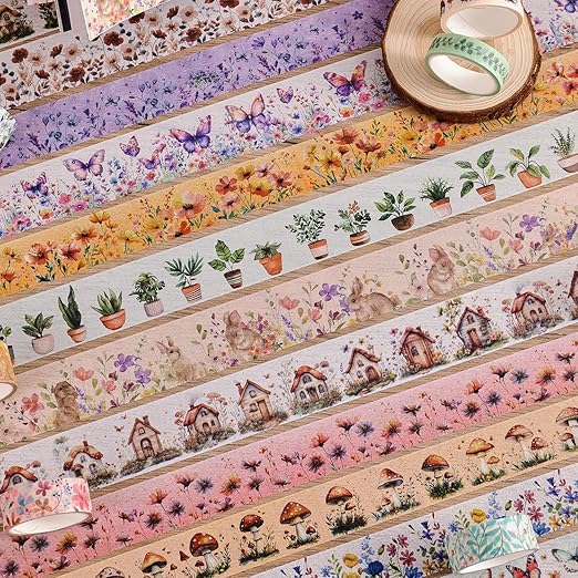 27 Rolls Vintage Washi Tape Set, Floral Butterfly Forest Mushroom Botanical - Image 4