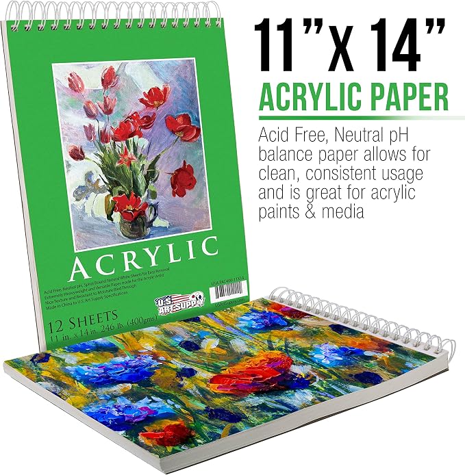 U.S. Art Supply 11x14 Premium Heavy-Weight Acrylic Painting Paper Pad, 2 Pack - Image 2
