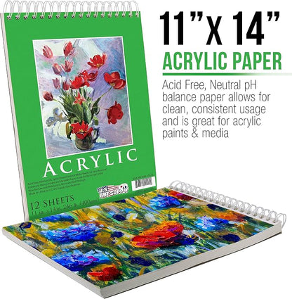 U.S. Art Supply 11x14 Premium Heavy-Weight Acrylic Painting Paper Pad, 2 Pack - Image 2
