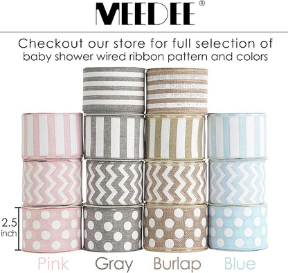 MEEDEE Blue White Stripe Ribbon 2.5 Inch Light Blue Wired Ribbon - Image 7