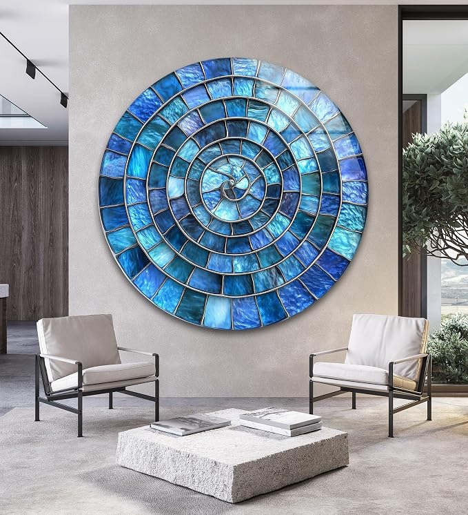 My Photostation.com 31.5'' Diameter Blue Aqua Spiral Harmony Round Glass Wall - Image 5