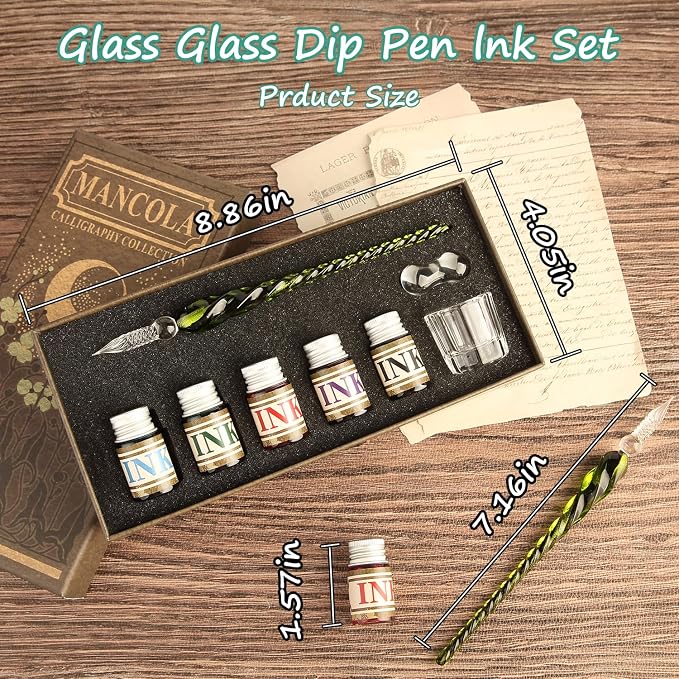 Mancola Glass Dipped Crystal Calligraphy Pen Set - Image 5
