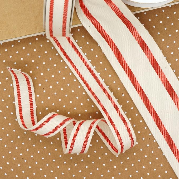CT CRAFT LLC Ivory Cotton Red Stripes Ribbon 5/8" x 10 Yards - Image 6