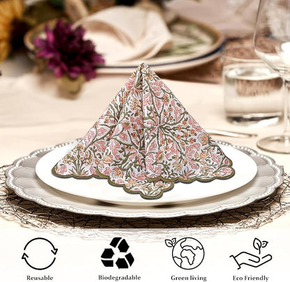 Ridhi Sassy Salmon Pink Hand Block Print Napkins 18" x 18" Set of 4 Reusable - Image 5