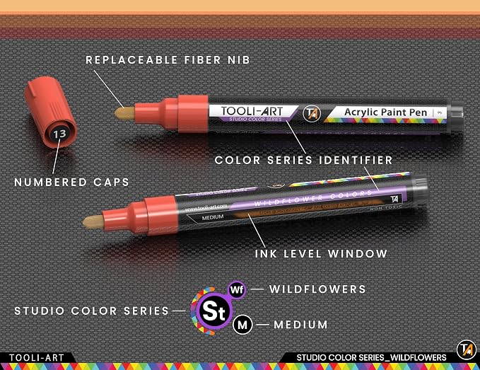 28 Wildflower Colors Acrylic Paint Pens Studio Color Series Markers Set 3mm - Image 8