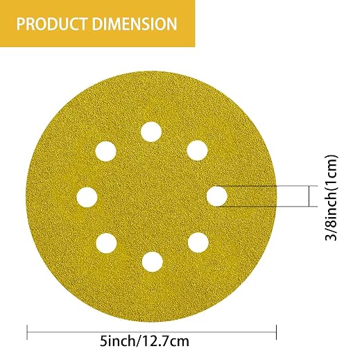 150PCS 80 Grit Gold Sanding Discs, 5-Inch 8-Hole Sandpaper - Image 6