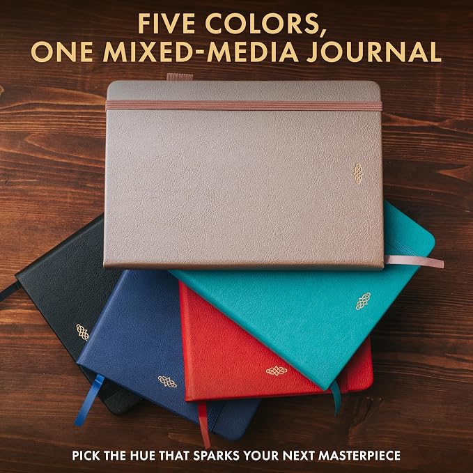 Wordsworth & Black A5 Mixed Media Journal 96 Mix Pages, Hardcover Leather - Image 8