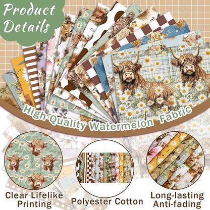 Ganeen 60 Pcs 10 x 10 Inch Highland Cow Quilting Fabric Squares Vintage - Image 5