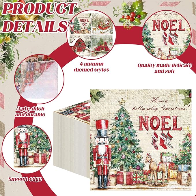 Janlaugh 200 Pcs Christmas Cocktail Napkins Disposable Nutcracker Paper Napkins - Image 4