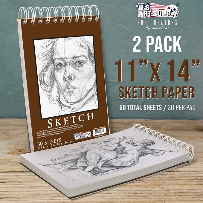 U.S. Art Supply 5.5”x8.5 Premium Heavy-Weight Paper Spiral Bound Sketch Book: - Image 2