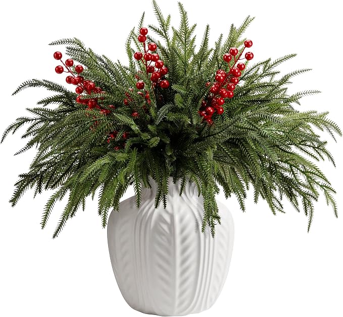 25 Pcs Christmas Norfolk Pine Branches by Watayo