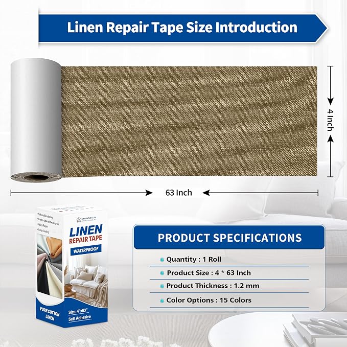 KING MOUNTAIN Linen Repair Patches, Self-Adhesive Linen Fabric Patches - Image 4