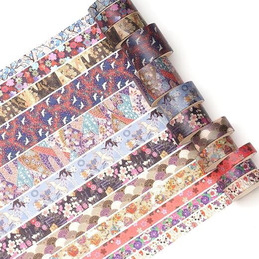 12 Rolls Kyoto Charm Washi Tape Set Japanese Arts Adhesive Tapes Geometric - Image 2